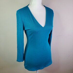 Inc International Concepts Womens Teal V-neck Ribbed Top L